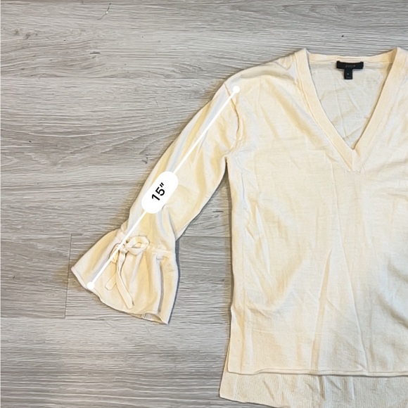 J. Crew Women's Cream Merino Wool V-Neck Sweater with Tie Sleeve - Small - Picture 8 of 8